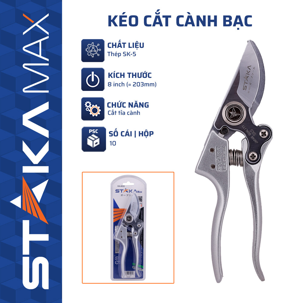 Kéo Cắt Cành Bạc STAKAMAX (10C/H, 90C/T)-N1 – Cái – Thép SK-5 Cao Cấp, Sắc Bền, Chống Mỏi Tay