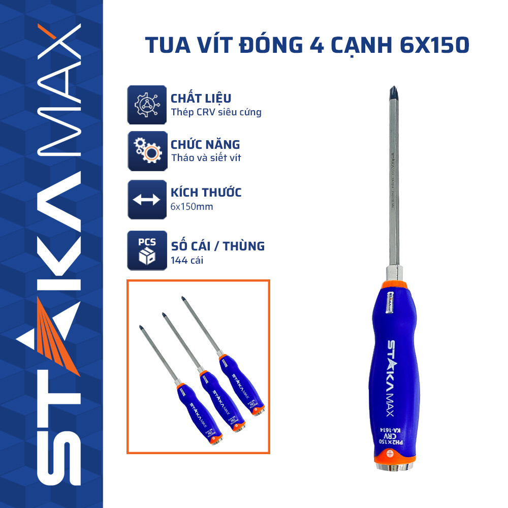 Tua vít đóng 4 cạnh 6×150 STAKAMAX (24C/H,144C/T) – N3