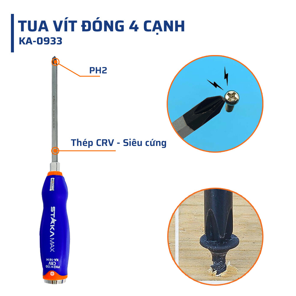 Cấu tạo và chất liệu vượt bậc của tua vít đóng 4 cạnh 6x150mm STAKAMAX