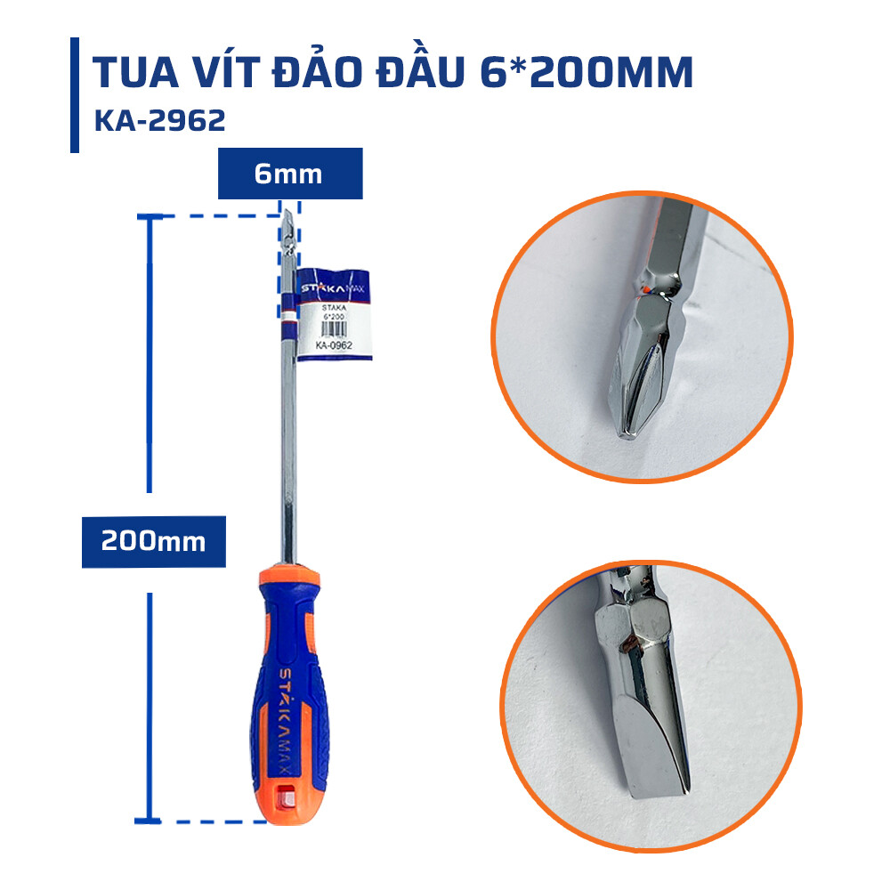 Thông số kỹ thuật chi tiết tua vít đảo đầu STAKAMAX 6*200mm