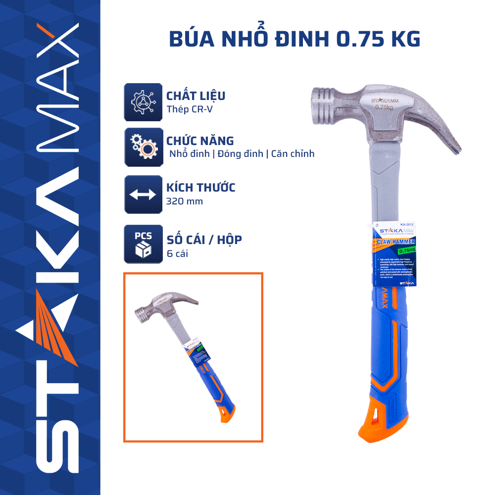 Búa nhổ đinh 0.75 kg STAKAMAX (6C/H,36C/T)-N1 – Cái | Thép CR-V, Chống Rung