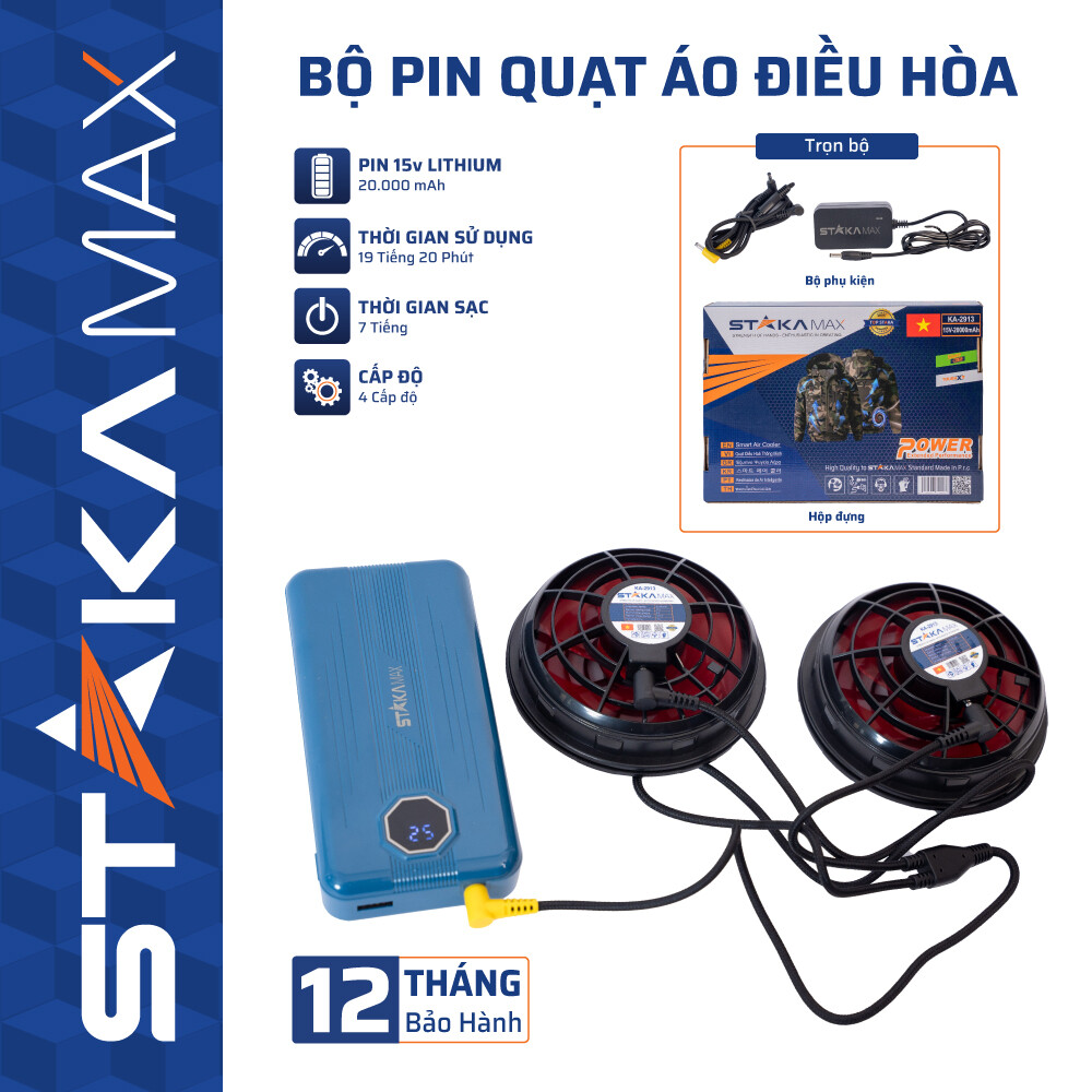Bộ Pin Quạt Áo Điều Hòa STAKA MAX | Dùng Gần 20h, Chính Hãng