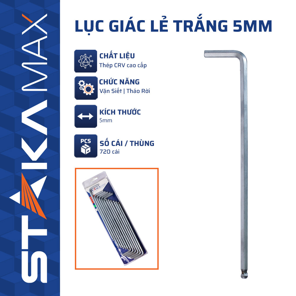 Lục giác lẻ trắng 5mm STAKAMAX (12C/V,72C/H,720C/T)-N1