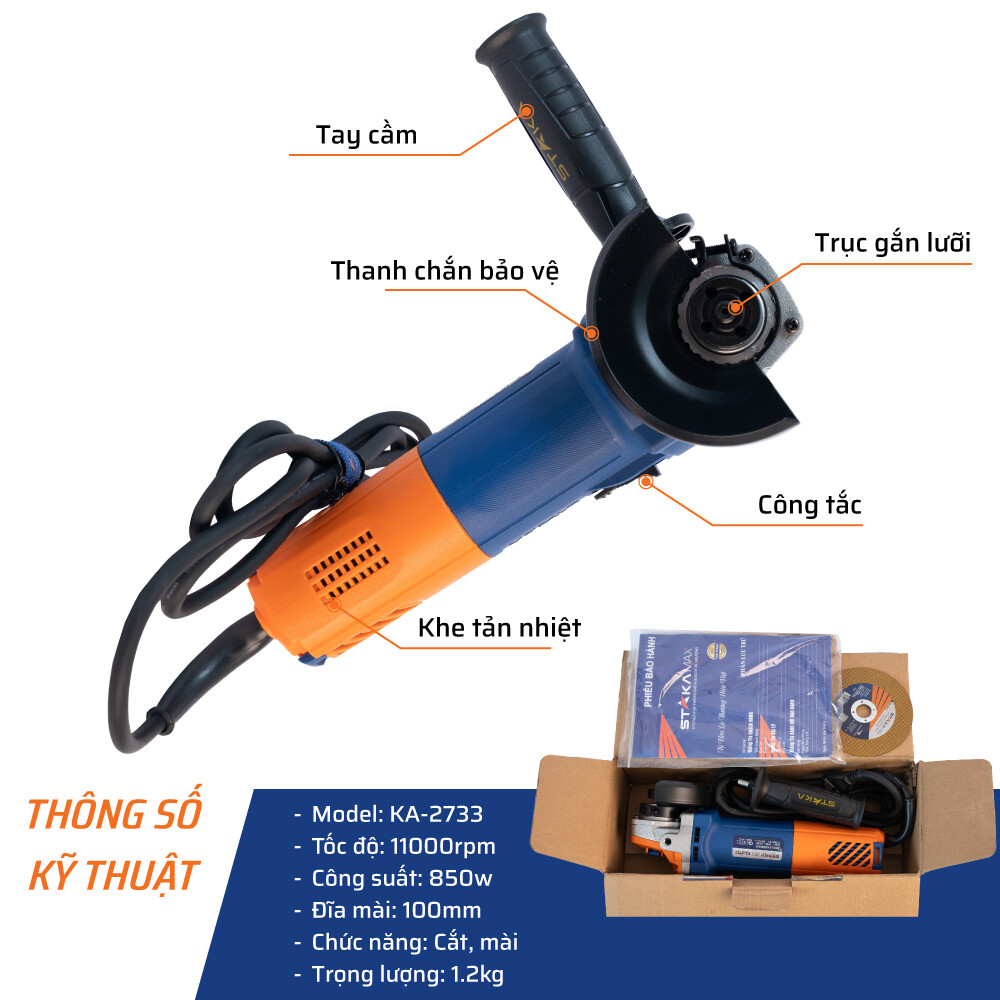 Thông tin kỹ thuật chi tiết máy mài công tắc hông 850W STAKA