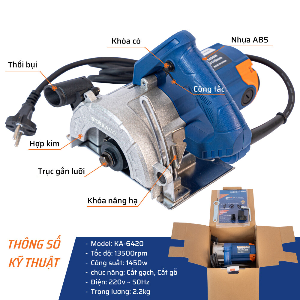 Thông số kỹ thuật chi tiết Máy Cắt Gạch 1450W/100mm STAKA MAX