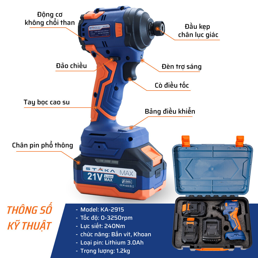 Thông số kỹ thuật máy chuyên vít Pin 240Nm STAKA