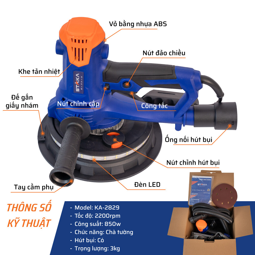 Thông số kỹ thuật máy chà tường có đèn LED STAKA