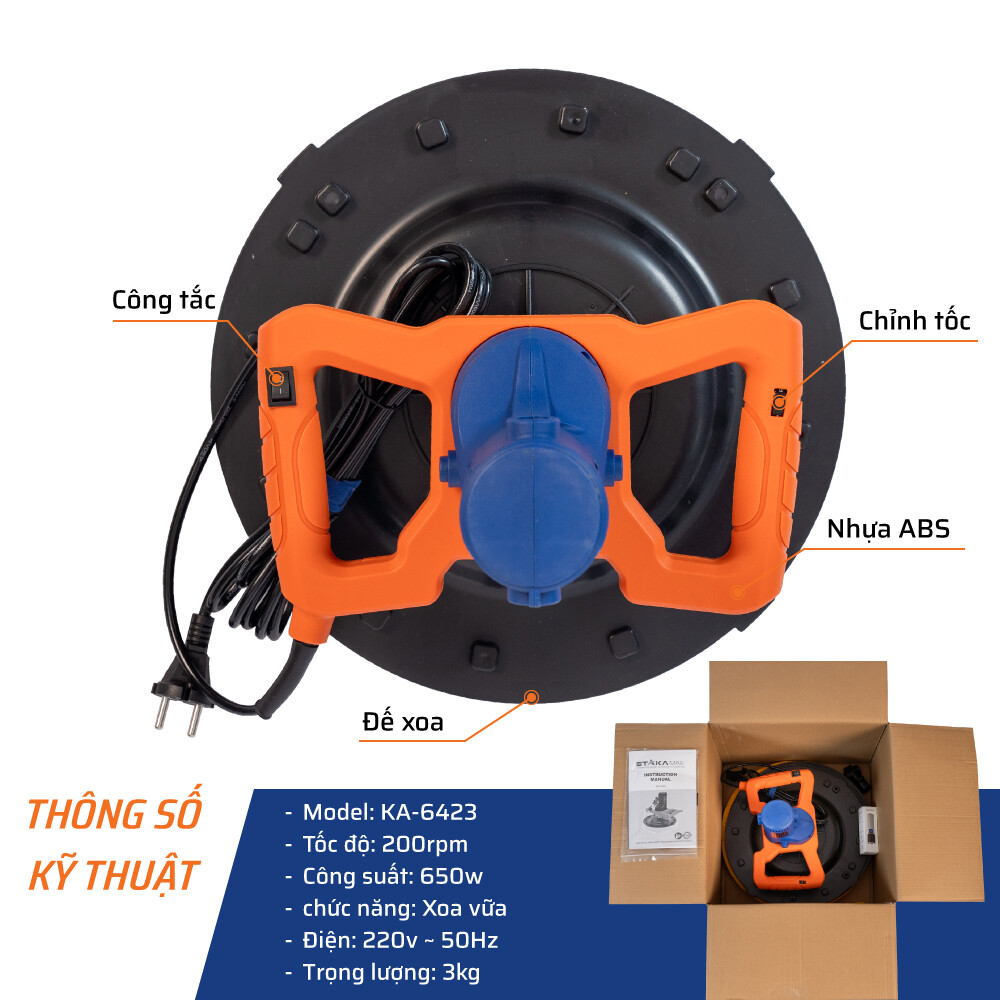 Thông số kỹ thuật của máy xoa vữa cao cấp có đèn STAKA