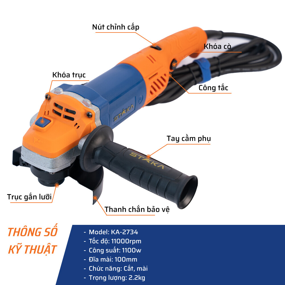 Thông số kỹ thuật máy mài tay dài 1100W STAKA