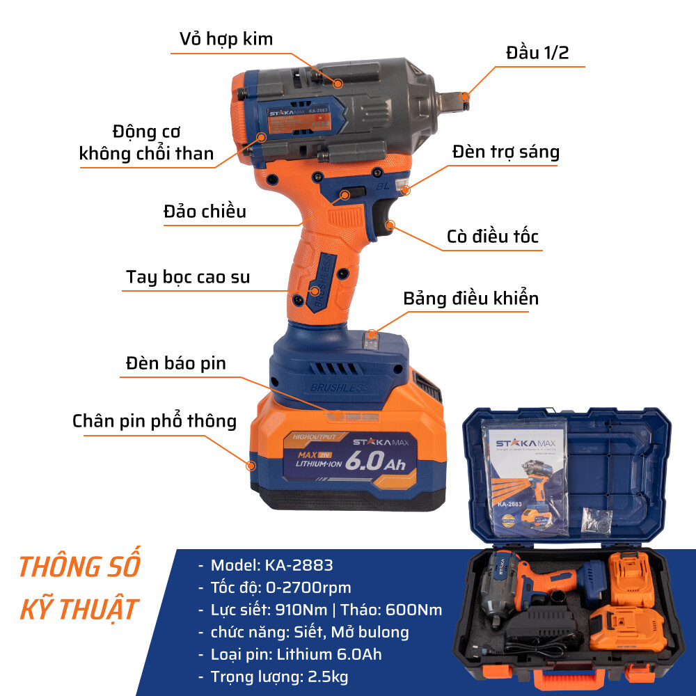 Thông số kỹ thuật máy tháo ốc pin 600N.m STAKA
