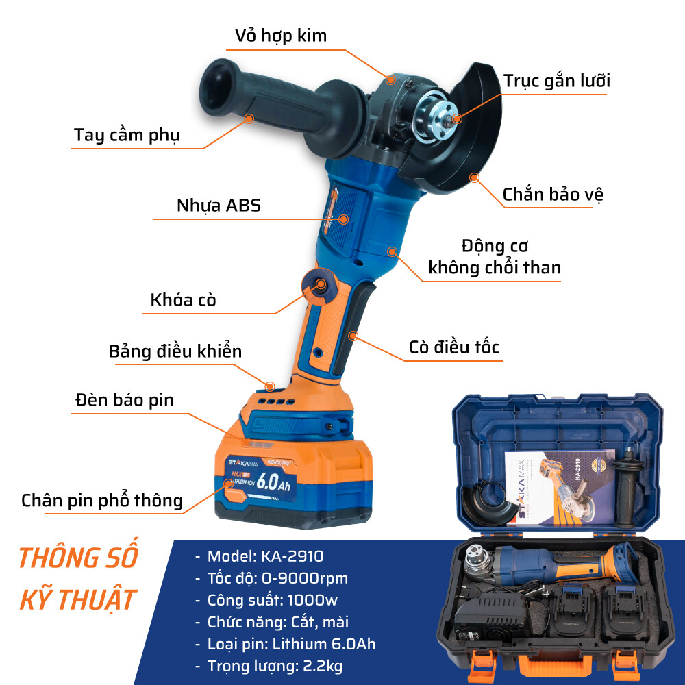 Thông tin kỹ thuật chi tiết máy mài pin STAKA (1pin 15cell - 2000 mAh)