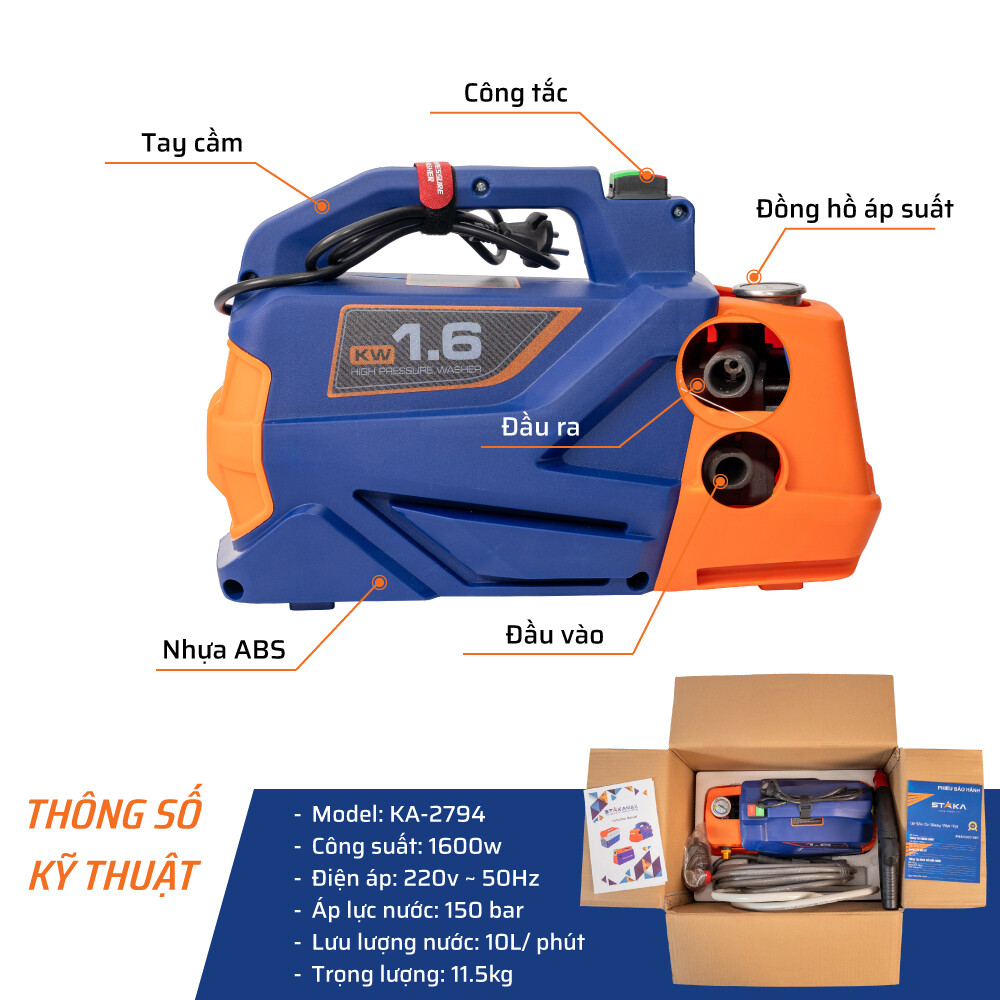Thông Số Kỹ Thuật Chi Tiết Máy Rửa Xe 1600W STAKA