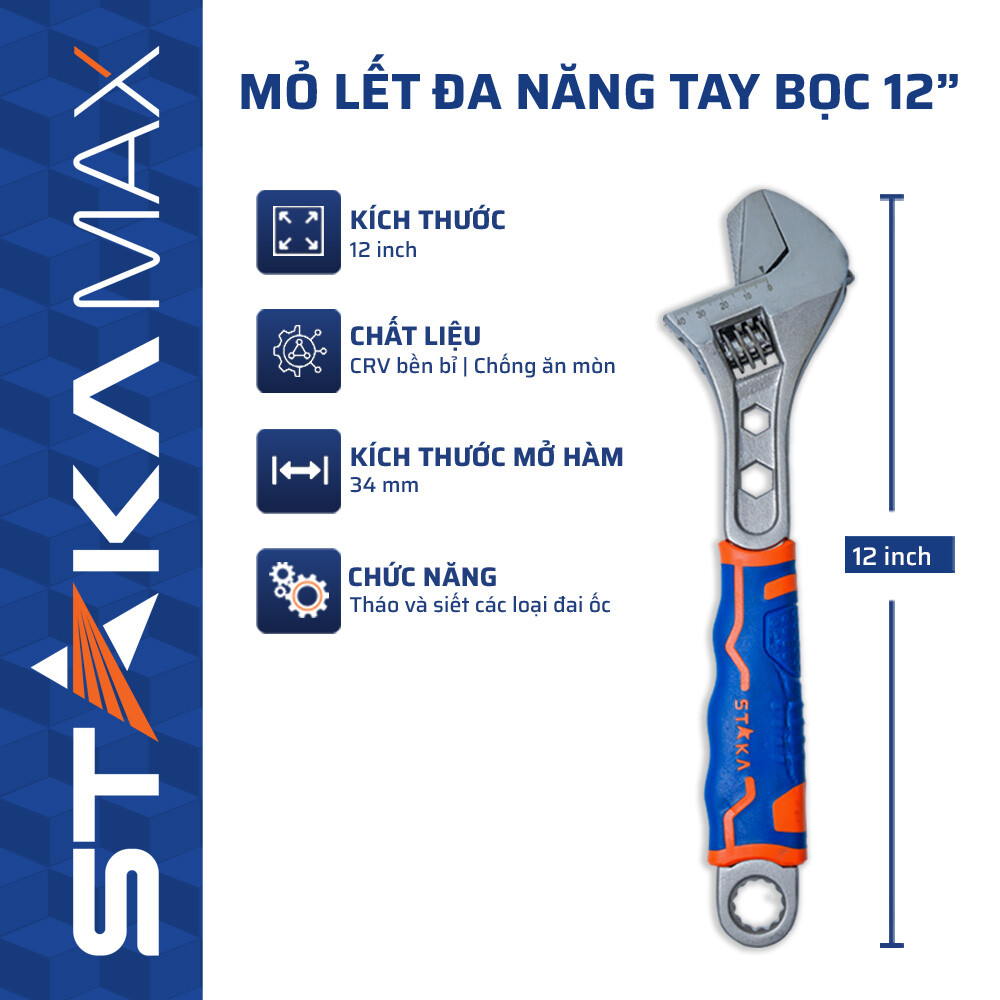 Mỏ Lết Đa Năng Tay Bọc 12 inch STAKAMAX (6C/H, 36C/T)-N1