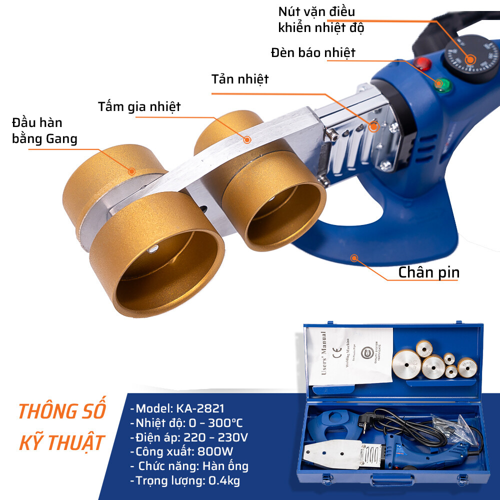 Chi tiết máy hàn ống nhiệt 20-63mm chỉnh nhiệt STAKA