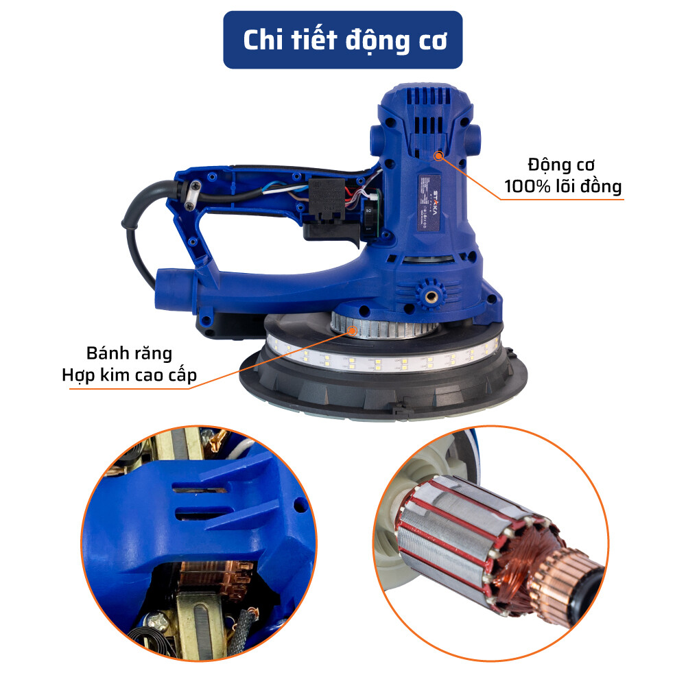 Chi tiết động cơ máy chà tường có đèn LED STAKA