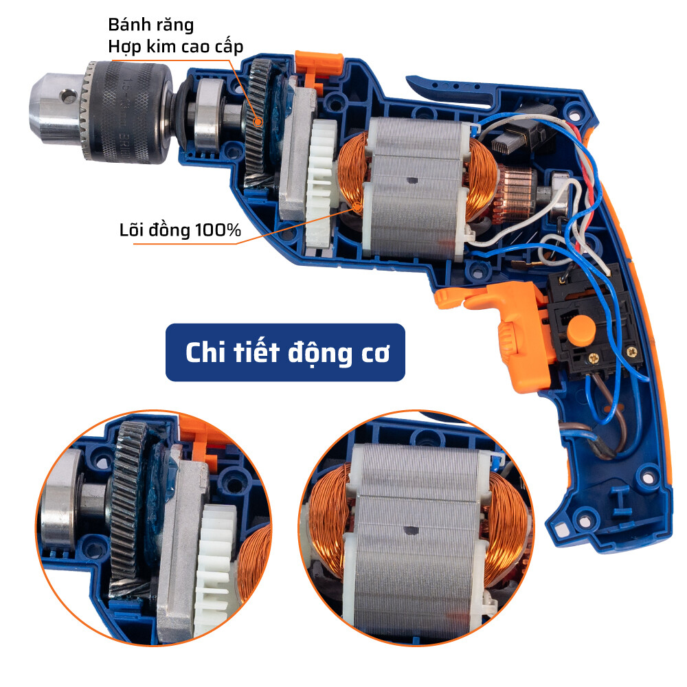 Cấu tạo bên trong (động cơ) máy khoan điện đầu 13mm 680W STAKA