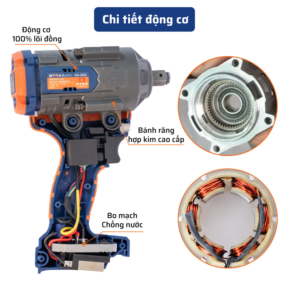 Cấu tạo bên trong (động cơ) máy tháo ốc pin 600N.m STAKA