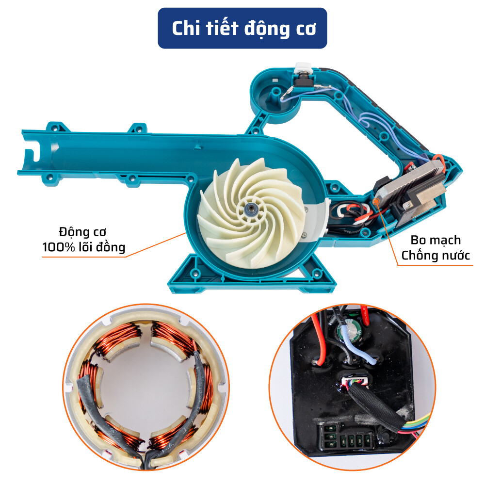 Cấu tạo bên trong ( chi tiết động cơ) máy thổi bụi Pin STAKA