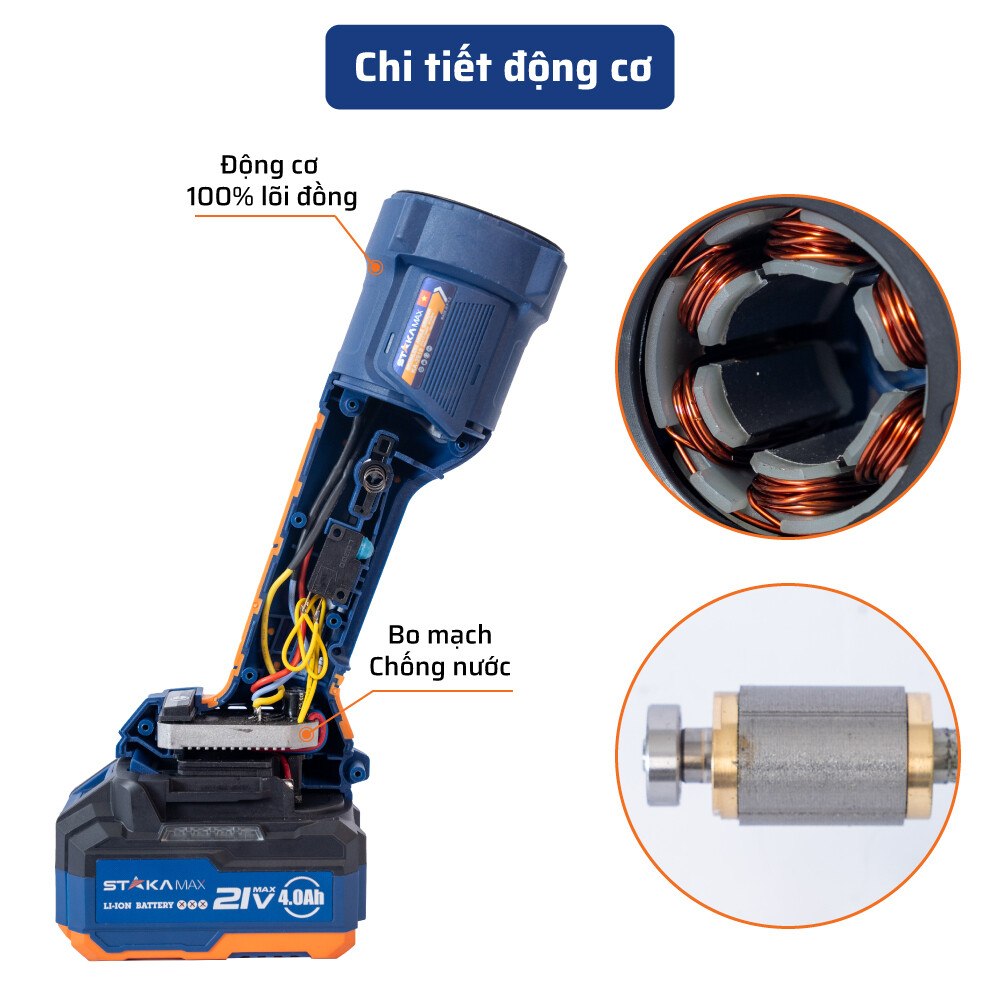 Chi tiết động cơ máy mài pin STAKA (1pin 15cell - 2000 mAh)