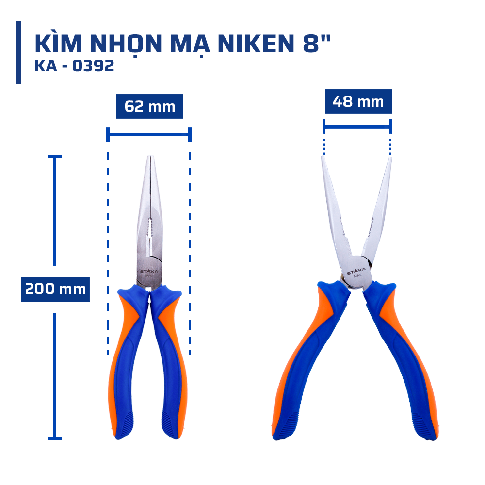 Thông Số Kỹ Thuật Kìm Nhọn Mạ NIKEN 8'' STAKAMAX