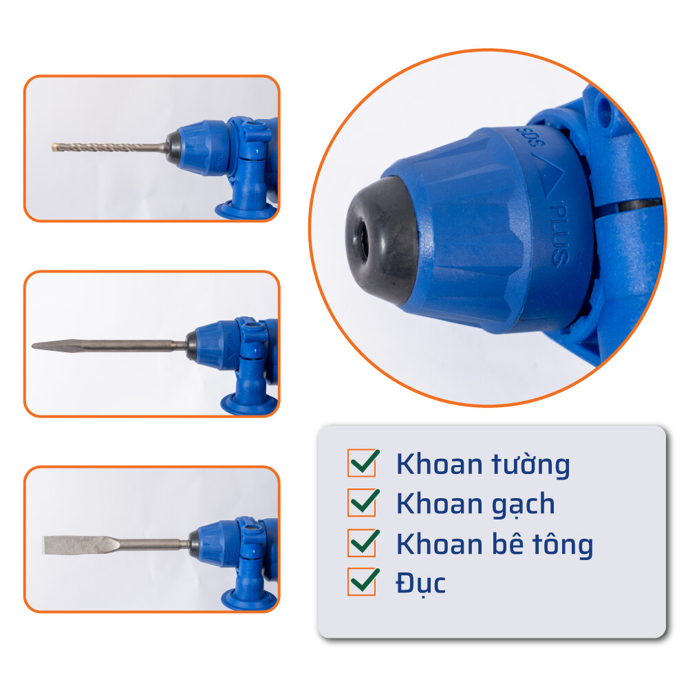 Khả năng khoan đa vật liệu máy khoan bê tông 3 chức năng 2-26 STAKA
