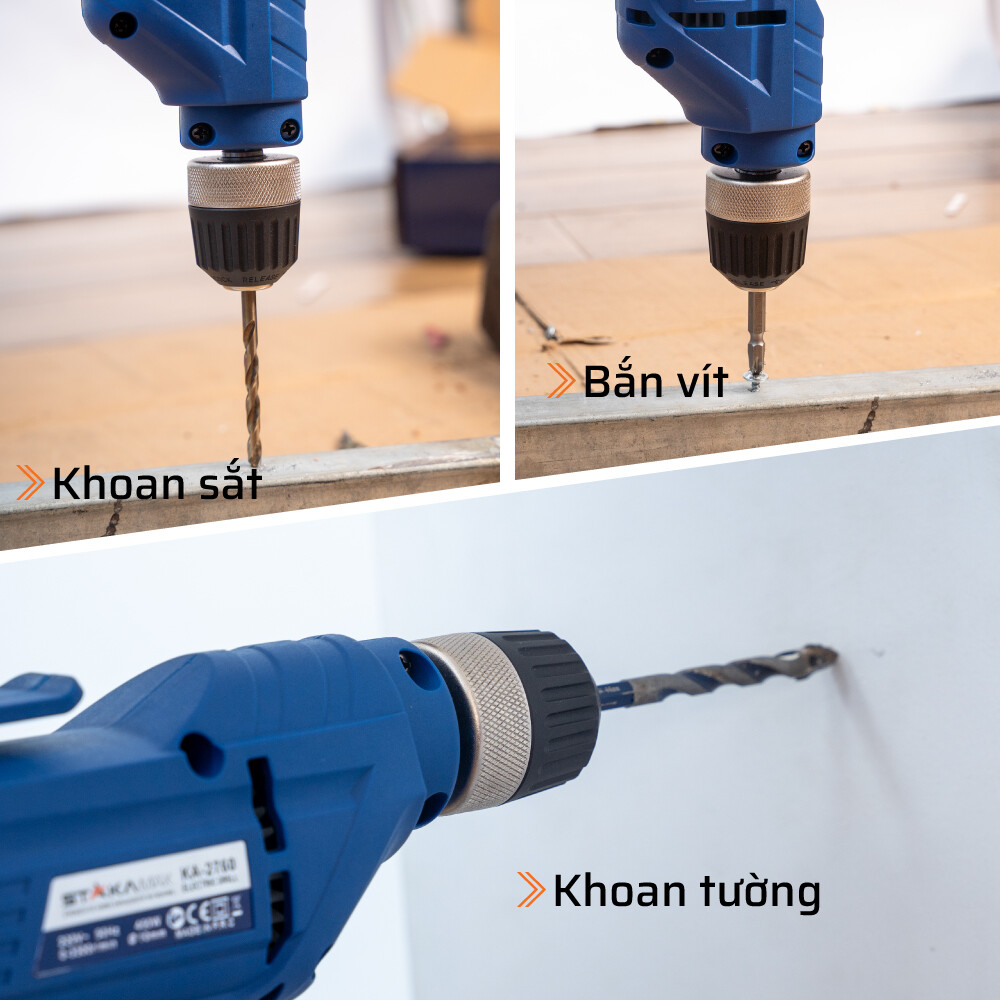 Ứng dụng đa năng của máy khoan điện đầu 10mm 450W STAKA