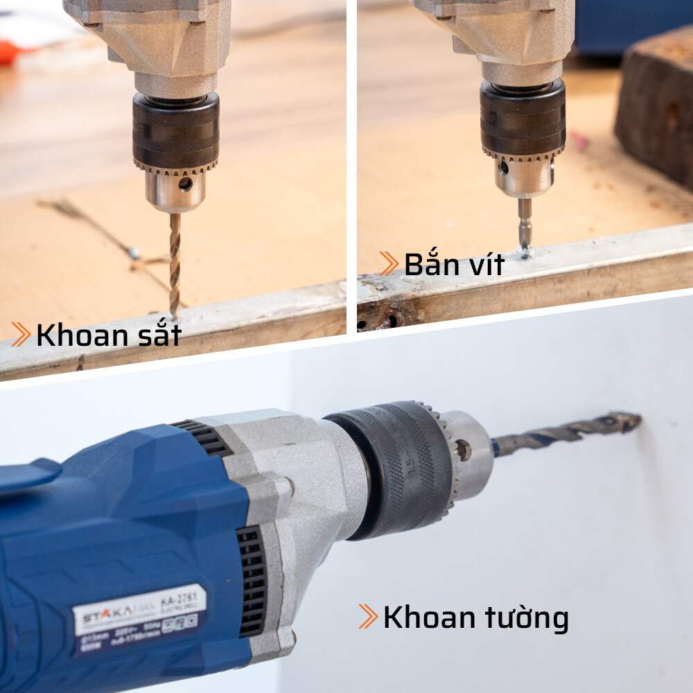 Ứng dụng đa năng của máy khoan điện đầu 13mm 680W STAKA