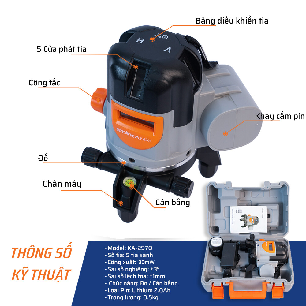 Thông số kỹ thuật máy laser 5 tia 16.8V STAKA