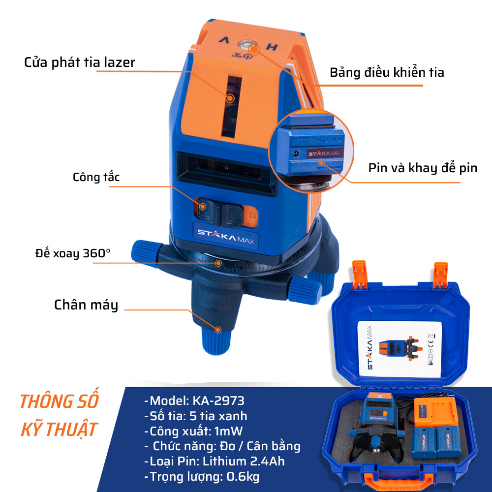 Thông số kỹ thuật máy laser 5 tia cao cấp STAKA (kèm chân 1m2) 
