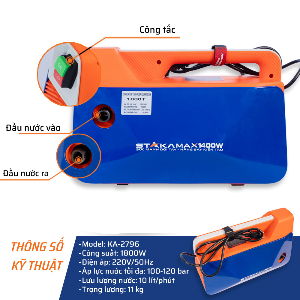 Thông số kỹ thuật máy rửa xe 1400W STAKA