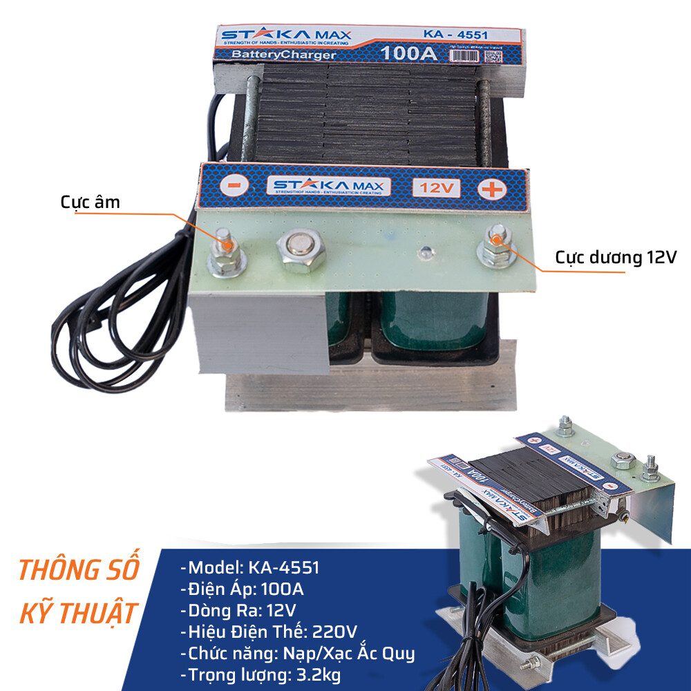 Thông số kỹ thuật chi tiết máy nạp 100A STAKA