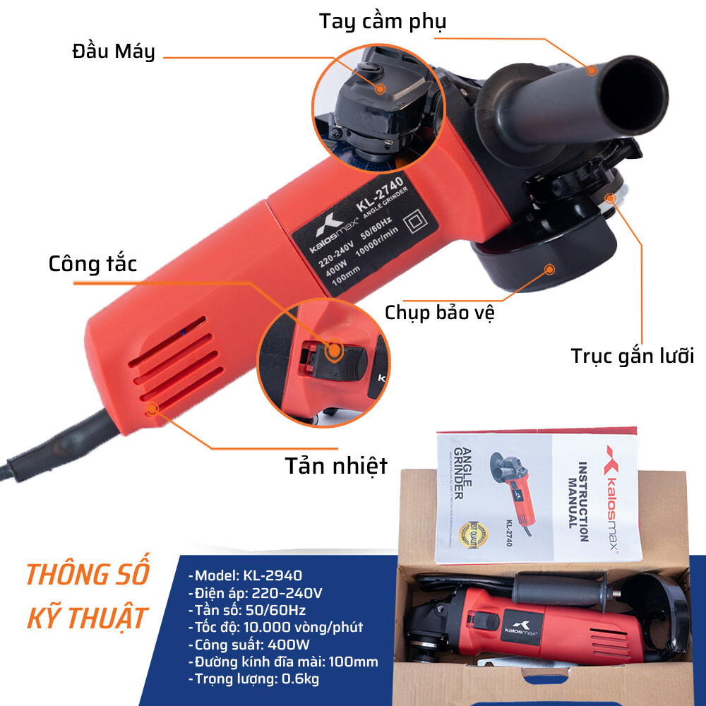 Thông số kỹ thuật chi tiết máy mài 400W/100 Kalos Max