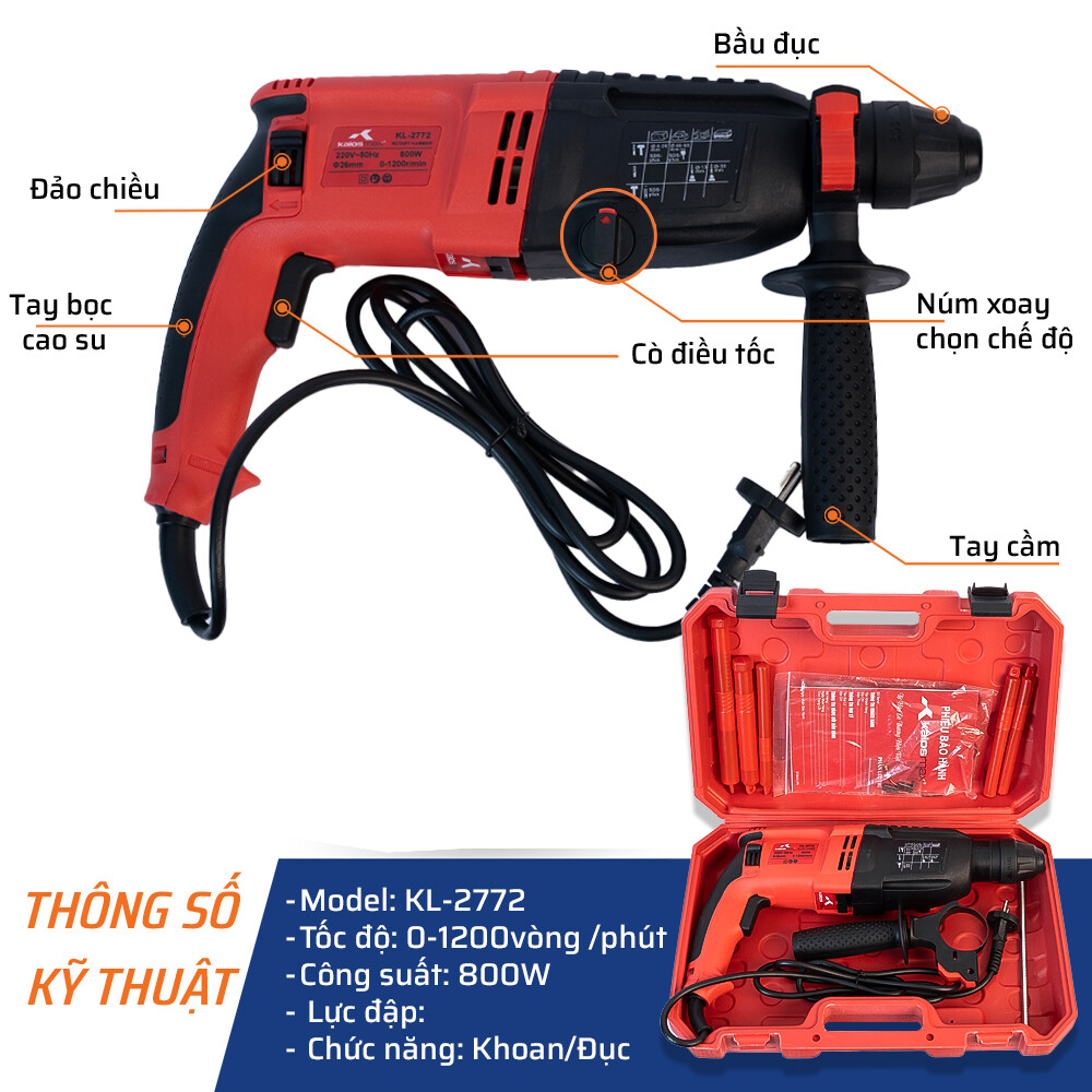 Chi tiết máy khoan 3 chức năng 800W Kalos Max
