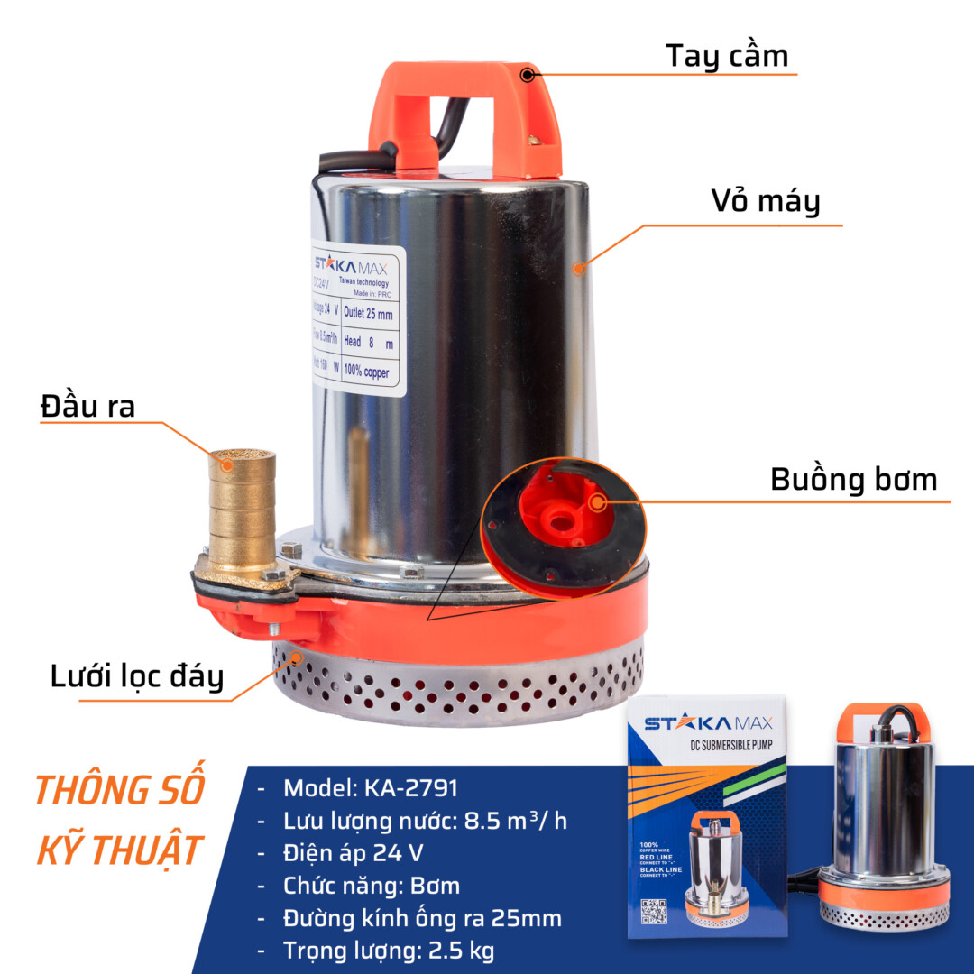 Chi tiết máy bơm chìm 24V STAKA