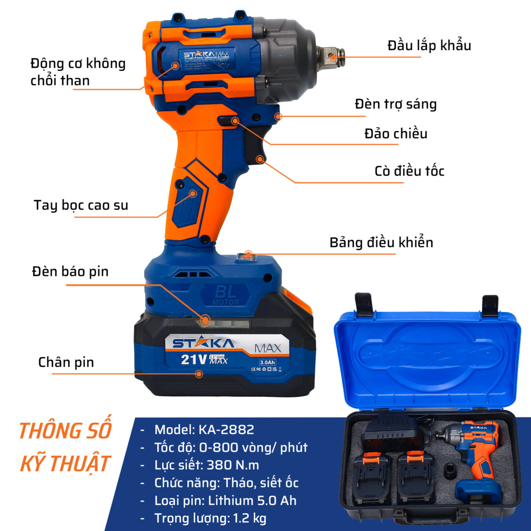 Thông số kỹ thuật máy tháo ốc pin 380N.m STAKA