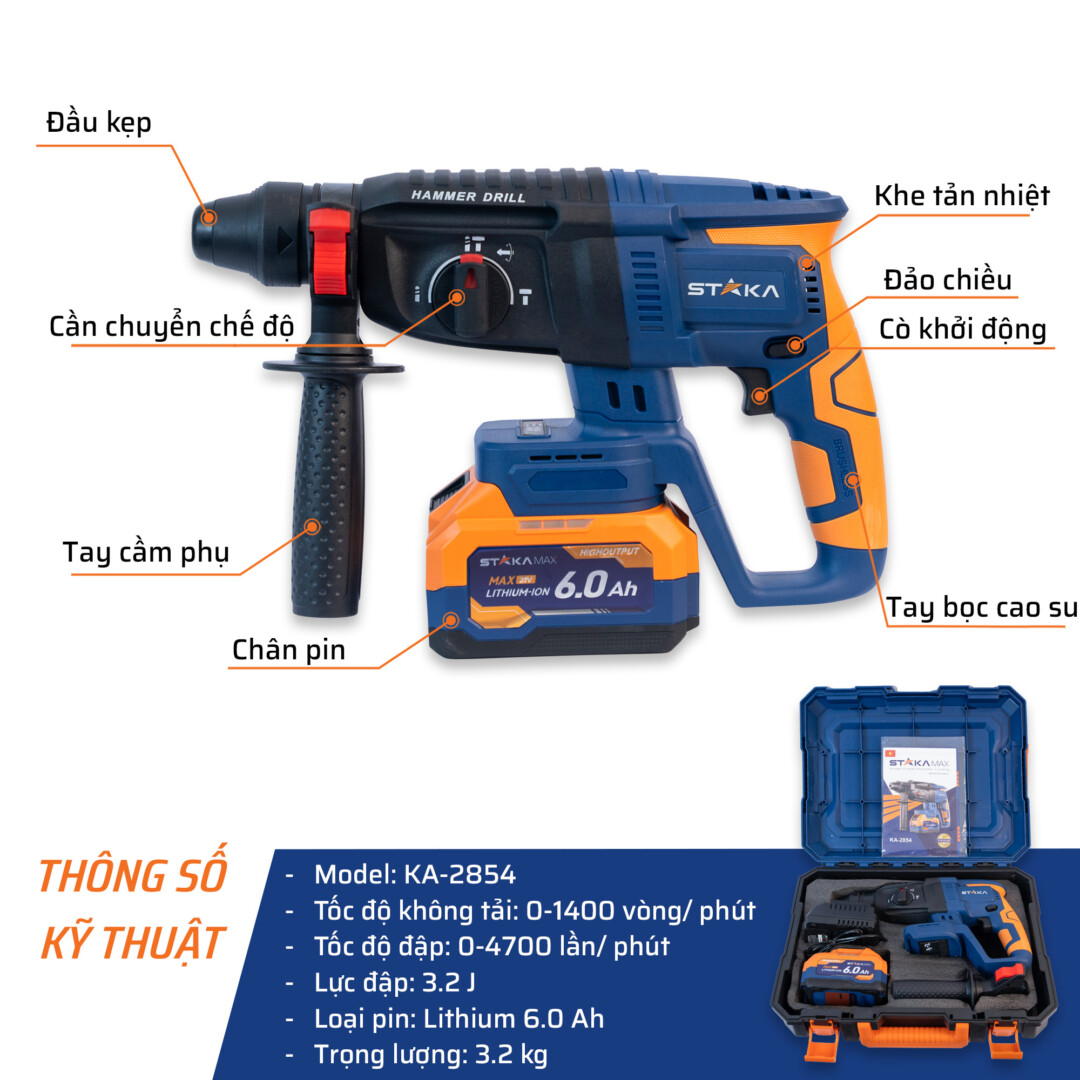 Thông Số Máy Khoan Bê Tông Pin STAKA (1 Pin 15cell-2000mAh)