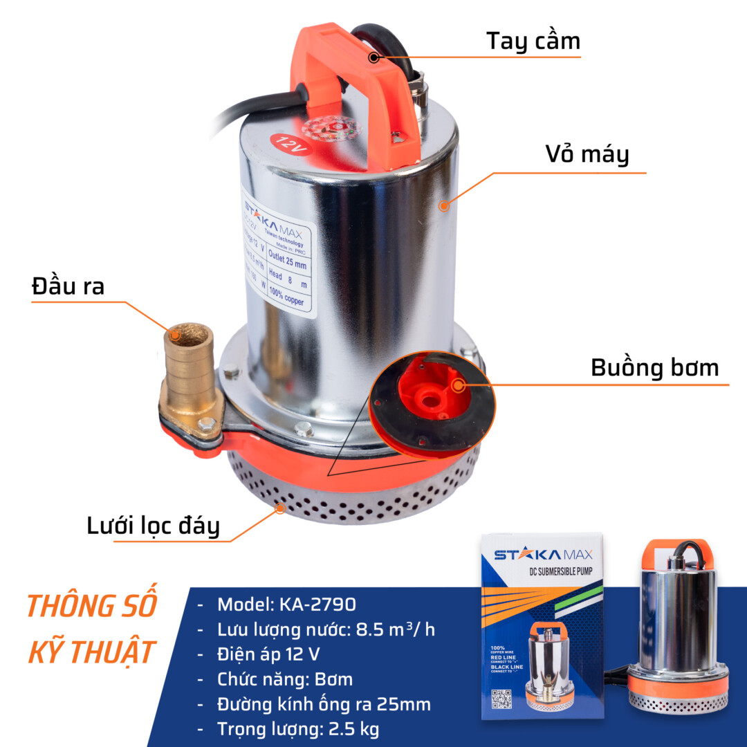 Chi tiết máy bơm chìm 12V STAKA