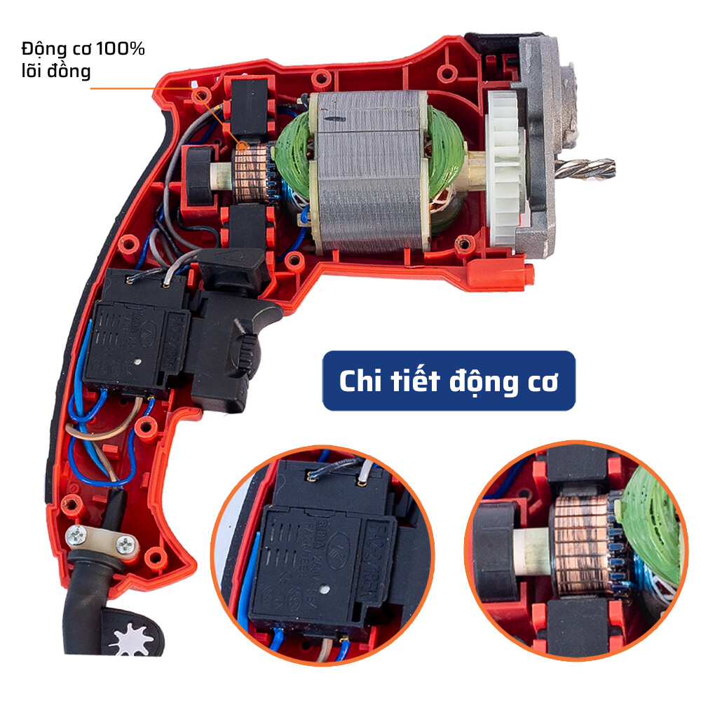 Cấu tạo bên trong (động cơ) máy khoan điện đầu 13mm 710W KALOS Max