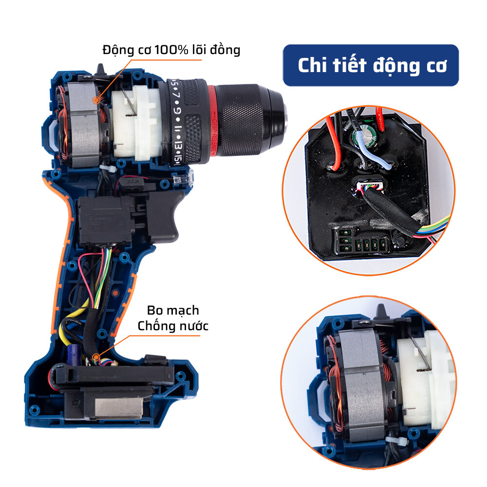 Cấu tạo bên trong ( động cơ) máy khoan pin từ 45N.m đầu 10mm STAKA