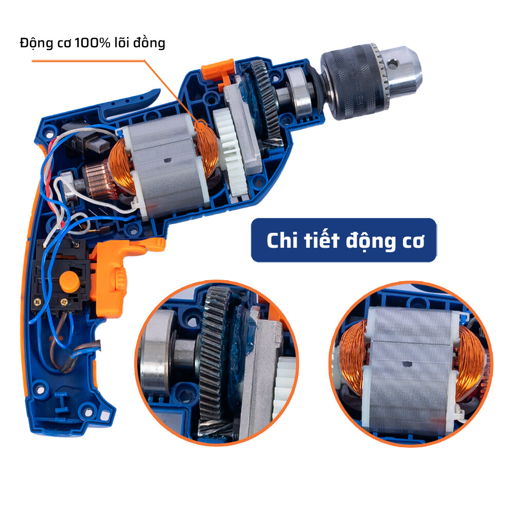 Cấu tạo bên trong (động cơ)  máy khoan đầu 13mm -710W có búa STAKA