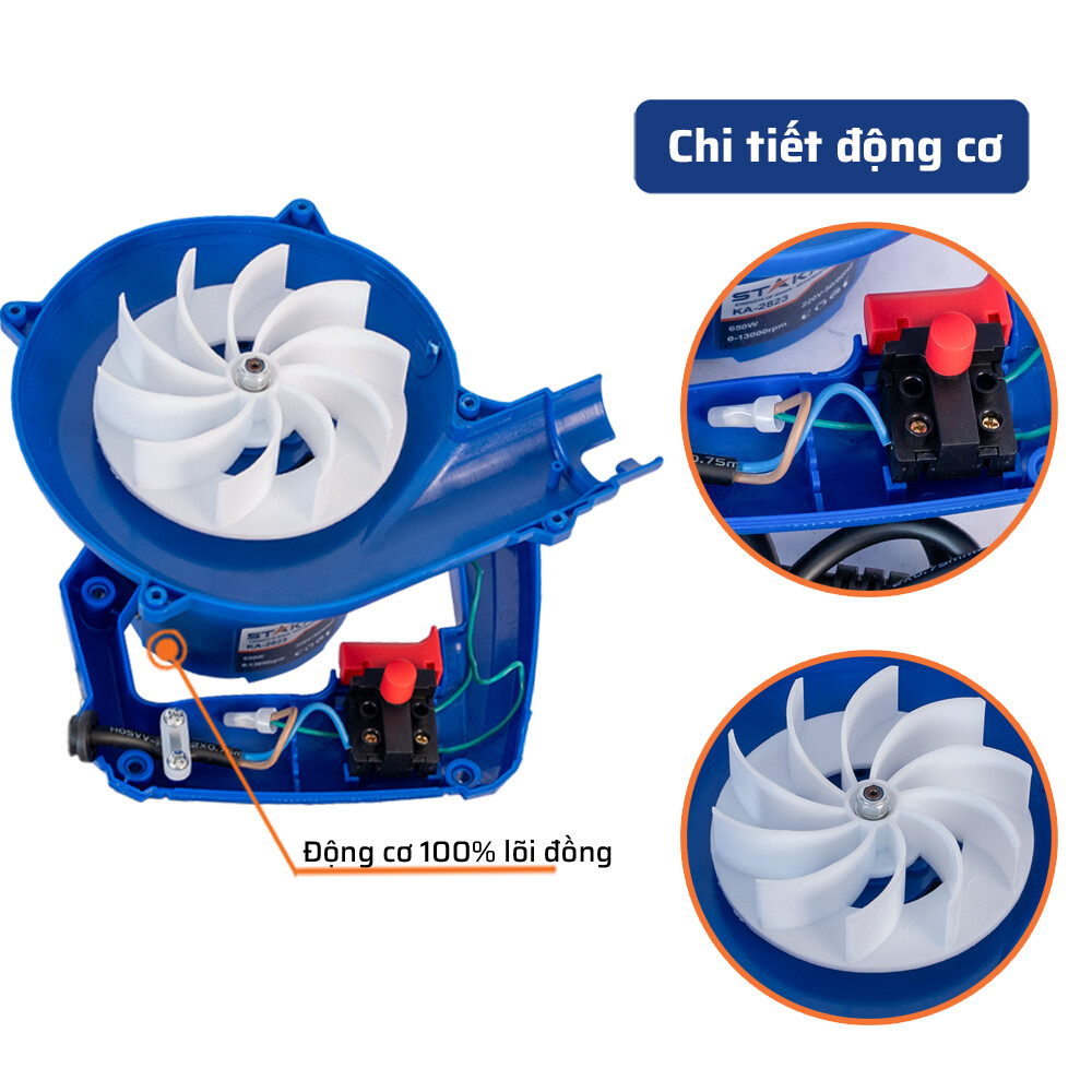 Cấu tạo tối ưu (chi tiết động cơ) của máy thổi bụi 650W STAKA