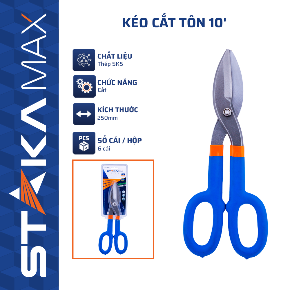 Kéo Cắt Tôn 10′ STAKAMAX(6C/H, 48C/T)-N1 – Cái – Lưỡi Thép SK5, Cán Cao Su Chống Trượt