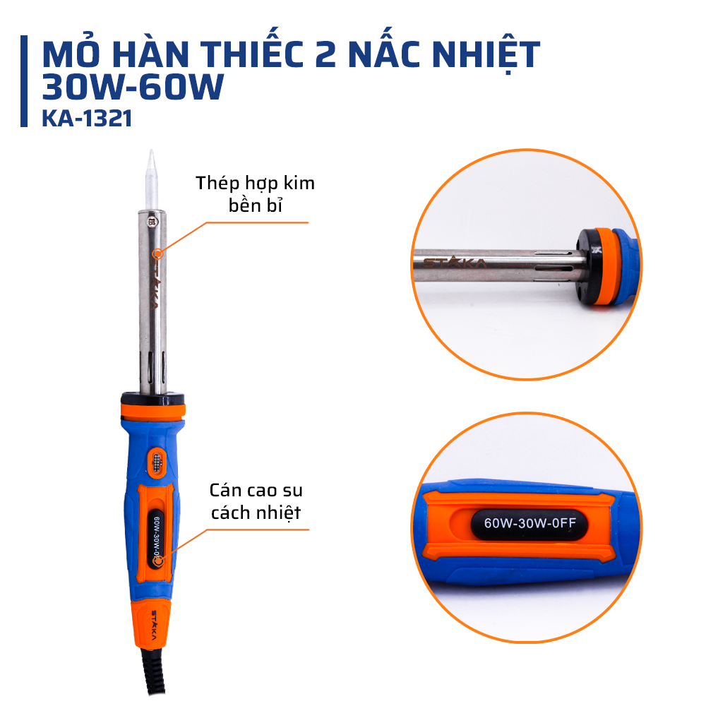 Thông số kỹ thuật ấn mỏ hàn thiếc 2 nấc nhiệt 30W-60W STAKAMAX