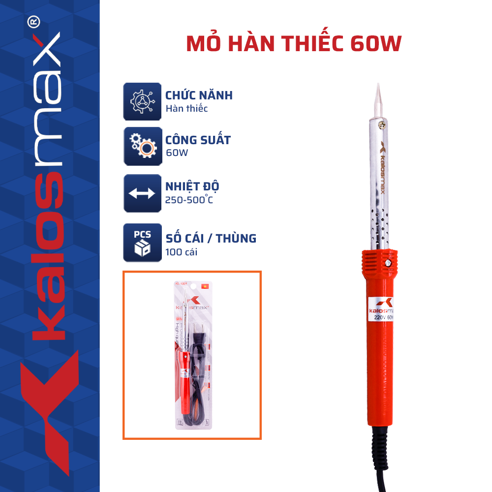 Mỏ Hàn Thiếc 60W Kalosmax (50C/H, 100C/T) | Giá Rẻ, Bền Bỉ, Cán Nhựa Cách Nhiệt