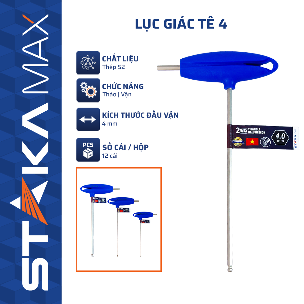 Lục Giác Tê 4 STAKAMAX (12C/H,192C/T)-N1 – Thép S2 Chữ T – Bền Bỉ & Đầu Bi 30°
