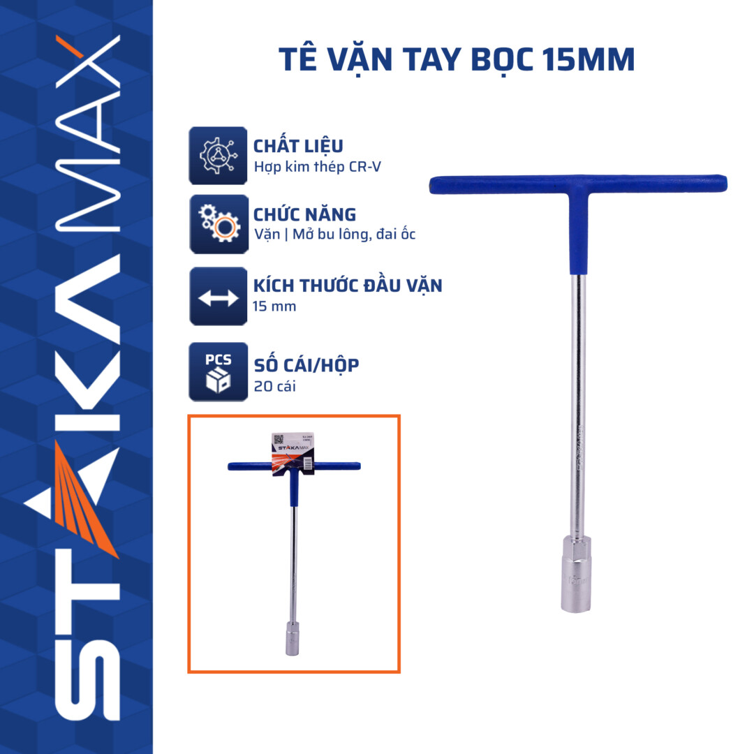 Tê Vặn tay bọc 15mm STAKAMAX (20C/H, 80C/T) -N1 – Cái | Thép CR-V Cao Cấp