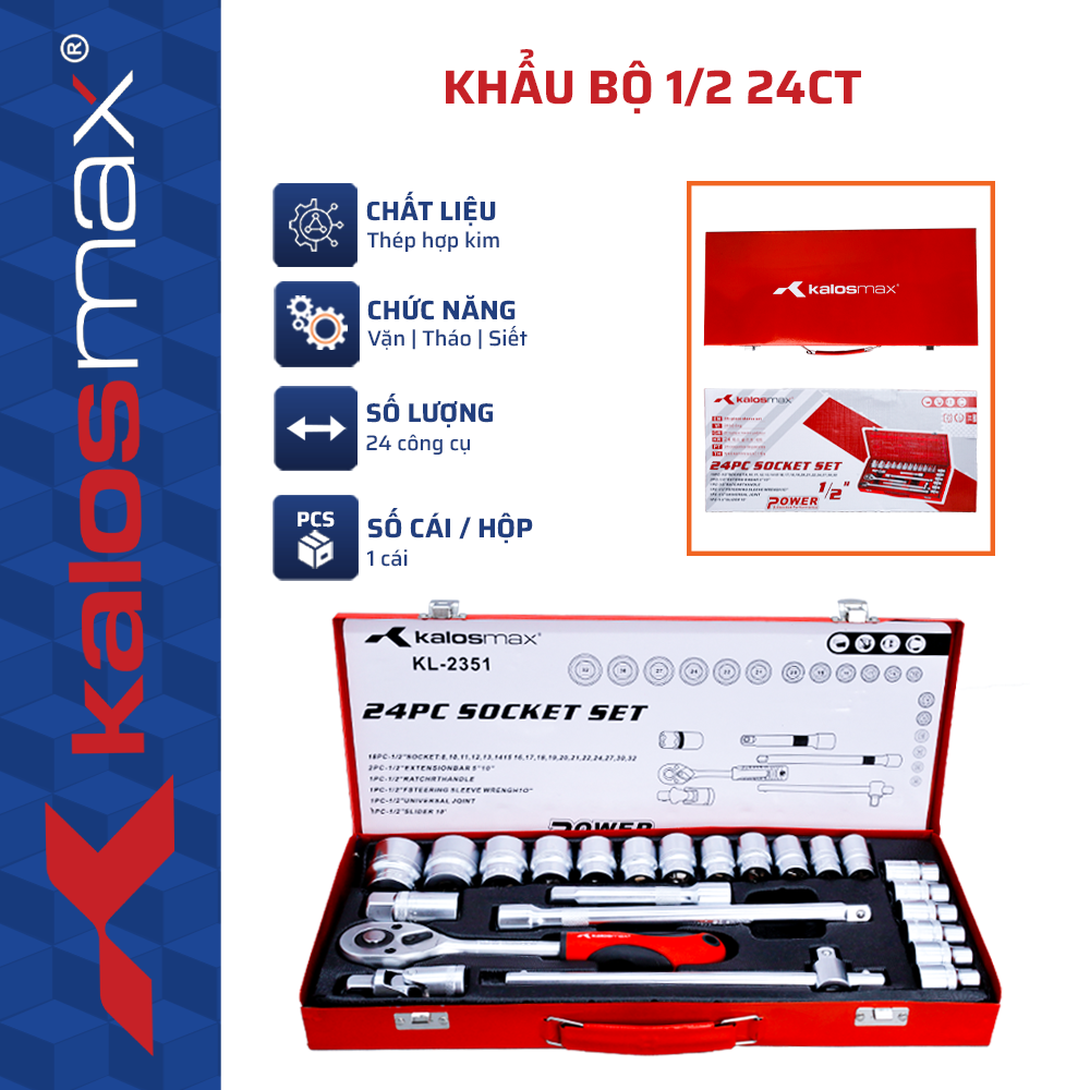 Khẩu Bộ 1/2 24CT kalosmax (1C/H, 5C/T) -N1|  | Thép CR-V Cao Cấp, Siêu Bền