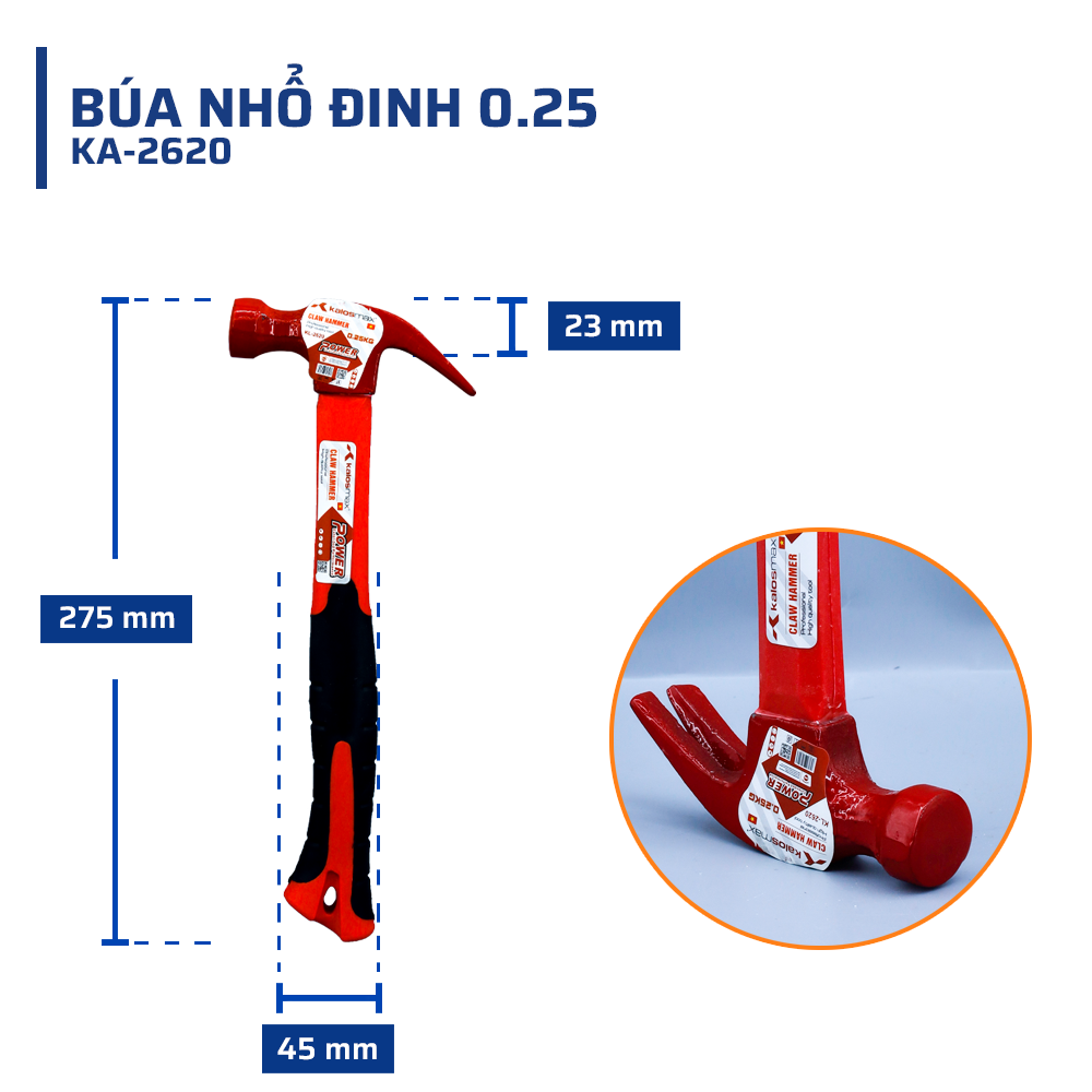 Thông số kỹ thuật quan trọng của búa nhổ đinh 0.25 kalosmax