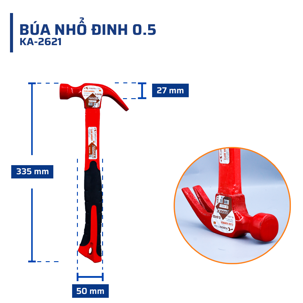 Thông số kỹ thuật chi tiết búa nhổ đinh 0.5 kalosmax