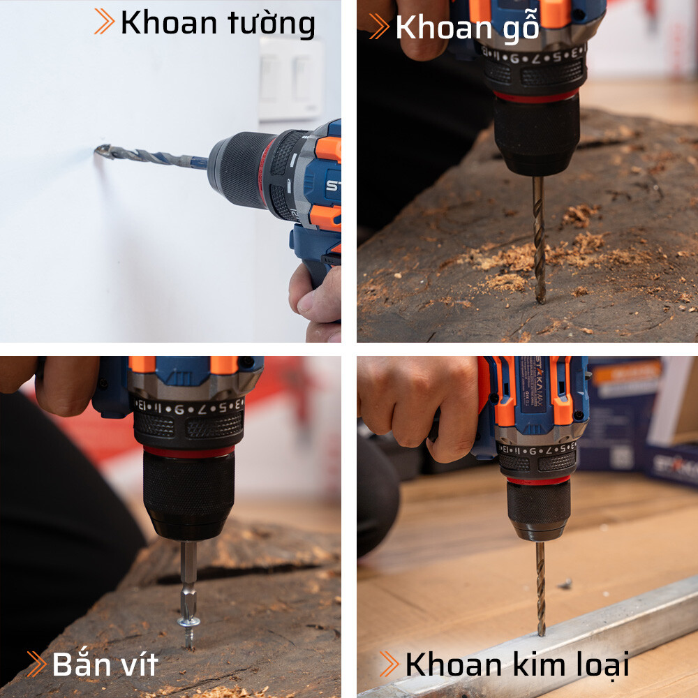 Công dụng thực tế máy khoan pin từ 45N.m đầu 10mm STAKA